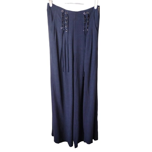 Dance And Marvel Womens Pants Medium Pockets Side Zip Lace Front Wide Leg - Picture 1 of 12